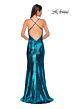 La Femme 32782 Criss Cross Back Cowl Neck Metallic Dress