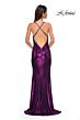 La Femme 32782 Criss Cross Back Cowl Neck Metallic Dress