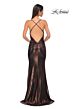 La Femme 32782 Criss Cross Back Cowl Neck Metallic Dress
