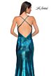 La Femme 32782 Criss Cross Back Cowl Neck Metallic Dress