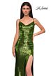 La Femme 32782 Criss Cross Back Cowl Neck Metallic Dress