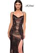 La Femme 32782 Criss Cross Back Cowl Neck Metallic Dress