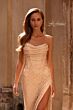 La Femme 32794 Side Slit Illusion Back Strapless Dress