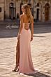 La Femme 32799 Embellished Slit Strapless Lace-Up Dress