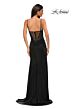 La Femme 32803 Lace Corset Illusion Back Slit Skirt Dress