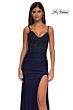 La Femme 32803 Lace Corset Illusion Back Slit Skirt Dress