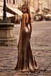 La Femme 32812 Square Back V-Neck Metallic Dress