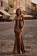 La Femme 32812 Square Back V-Neck Metallic Dress
