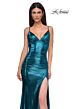 La Femme 32812 Square Back V-Neck Metallic Dress