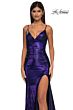 La Femme 32812 Square Back V-Neck Metallic Dress