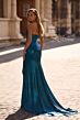 La Femme 32828 Draped Neckline High Slit Metallic Dress