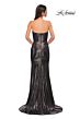 La Femme 32828 Draped Neckline High Slit Metallic Dress