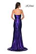 La Femme 32828 Draped Neckline High Slit Metallic Dress