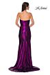 La Femme 32828 Draped Neckline High Slit Metallic Dress