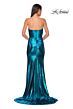 La Femme 32828 Draped Neckline High Slit Metallic Dress