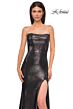 La Femme 32828 Draped Neckline High Slit Metallic Dress