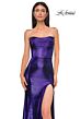 La Femme 32828 Draped Neckline High Slit Metallic Dress