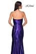 La Femme 32828 Draped Neckline High Slit Metallic Dress