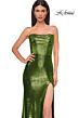 La Femme 32828 Draped Neckline High Slit Metallic Dress
