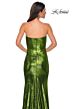 La Femme 32828 Draped Neckline High Slit Metallic Dress