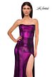 La Femme 32828 Draped Neckline High Slit Metallic Dress