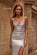 La Femme 32835 Cowl Neckline Criss Cross Back Metallic Dress