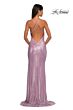 La Femme 32835 Cowl Neckline Criss Cross Back Metallic Dress