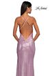 La Femme 32835 Cowl Neckline Criss Cross Back Metallic Dress