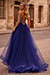 La Femme 32838 Crystal Top Cowl Neck Lace-Up Dress