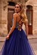 La Femme 32838 Crystal Top Cowl Neck Lace-Up Dress