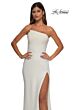 La Femme 32849 Asymmetric Neckline Illusion Back Dress