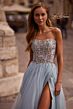 La Femme 32862 Floral Corset High Slit Strapless Dress