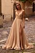 La Femme 32864 Pleated Top High Slit Metallic Dress