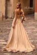 La Femme 32864 Pleated Top High Slit Metallic Dress