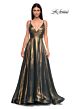 La Femme 32864 Pleated Top High Slit Metallic Dress