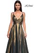 La Femme 32864 Pleated Top High Slit Metallic Dress
