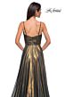 La Femme 32864 Pleated Top High Slit Metallic Dress