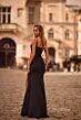 La Femme 32873 Lace Corset Slit Skirt V-Neck Dress