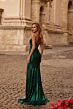 La Femme 32884 High Slit Faux Wrap Metallic Dress