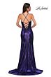 La Femme 32884 High Slit Faux Wrap Metallic Dress