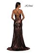 La Femme 32884 High Slit Faux Wrap Metallic Dress