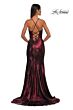 La Femme 32884 High Slit Faux Wrap Metallic Dress