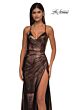 La Femme 32884 High Slit Faux Wrap Metallic Dress