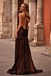 La Femme 32887 Drop Waist Plunging Neck Metallic Dress