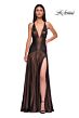 La Femme 32887 Drop Waist Plunging Neck Metallic Dress