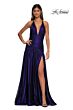 La Femme 32887 Drop Waist Plunging Neck Metallic Dress