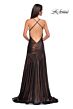La Femme 32887 Drop Waist Plunging Neck Metallic Dress