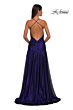 La Femme 32887 Drop Waist Plunging Neck Metallic Dress