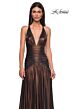 La Femme 32887 Drop Waist Plunging Neck Metallic Dress
