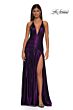 La Femme 32887 Drop Waist Plunging Neck Metallic Dress